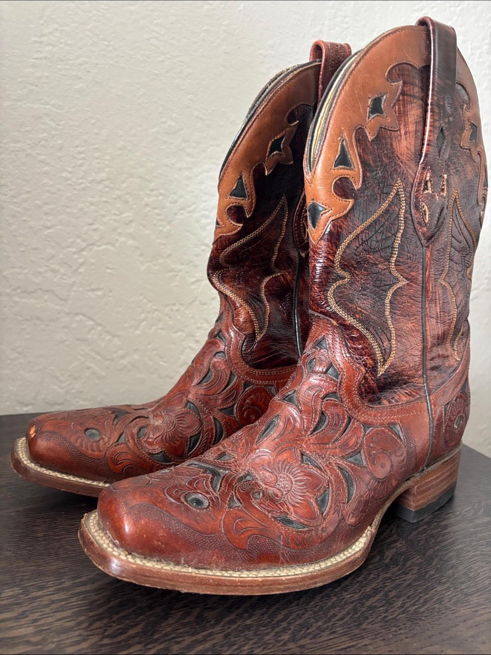 Corral Leather Classic Brown Western Leather Tooling Cowboy Boots 9M